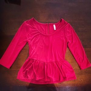Red Long-Sleeve Flowy Blouse